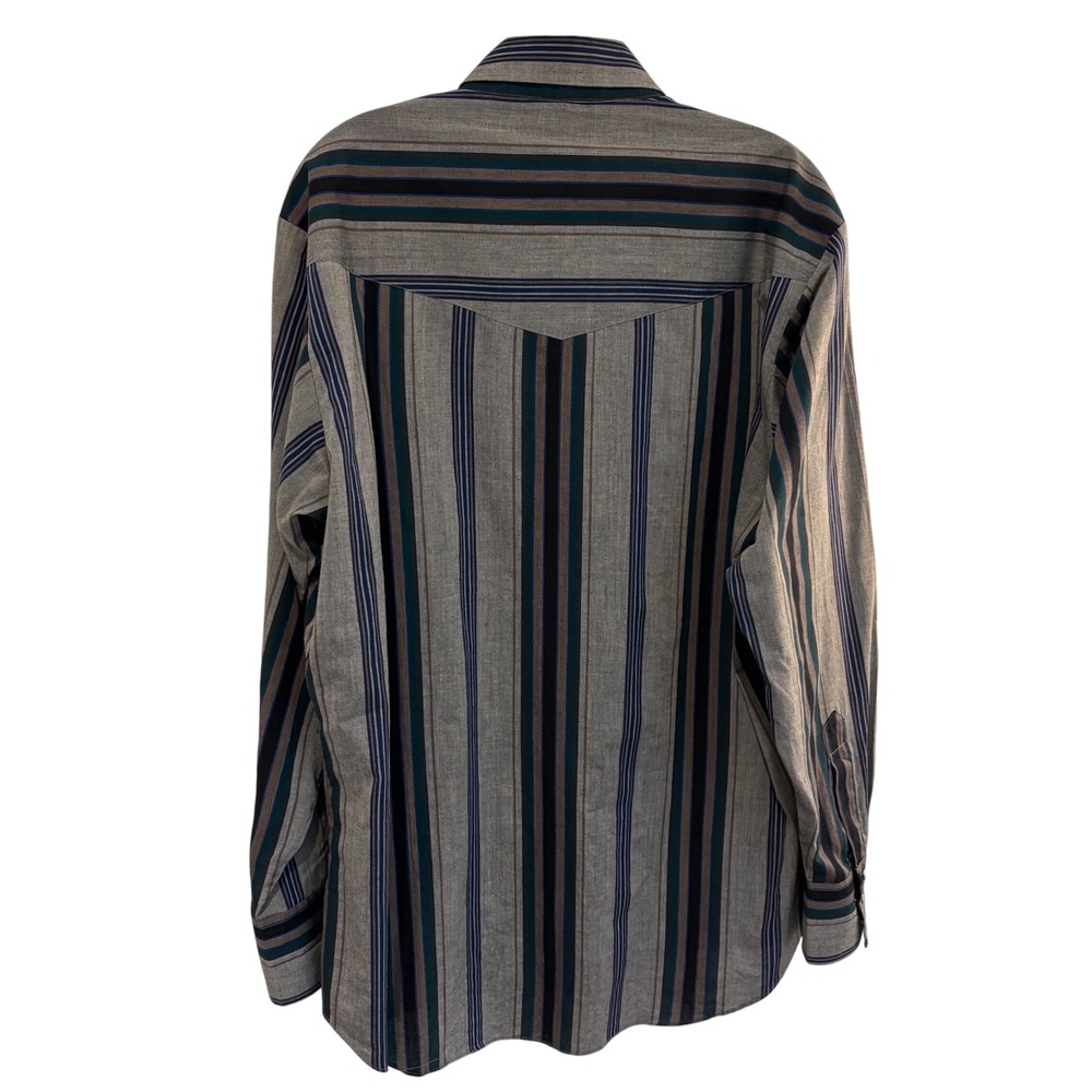 Ely Cattleman Western Yoke Pearl Snap Shirt Mens L Gray Striped Cowboy Rodeo - Picture 4 of 9